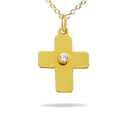 14K Solid Gold Cross Pendant with Diamond