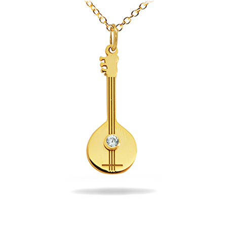 Diamond 14K Solid Gold Music Pendant -  Bouzouki