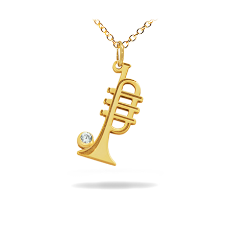 Diamond 14K Solid Gold Music Pendant -  Trumpet