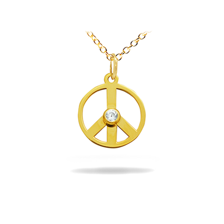14K Solid Gold Symbol Diamond Necklace - Peace