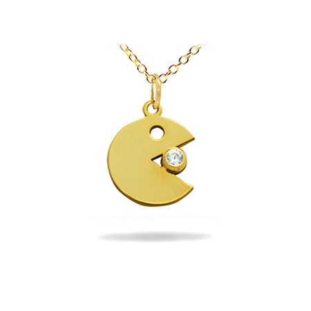 14K Solid Gold Symbol Diamond Necklace - Pacman