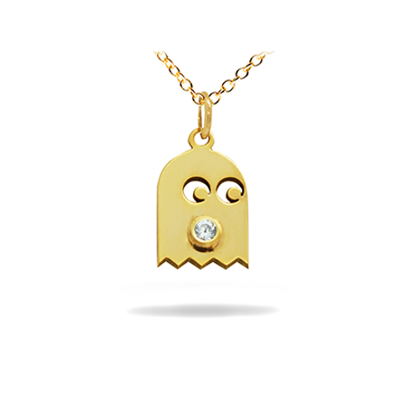 14K Solid Gold Symbol Diamond Necklace - Packman ghost