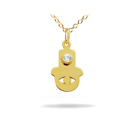14K Solid Gold Symbol Diamond Necklace - Hand HAMSA