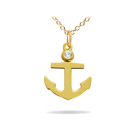 14K Solid Gold Symbol Diamond Necklace - Anchor