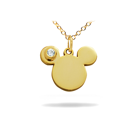 14K Solid Gold Symbol Diamond Necklace - Mickey Mouse