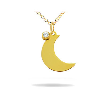 14K Solid Gold Symbol Diamond Necklace - Moon