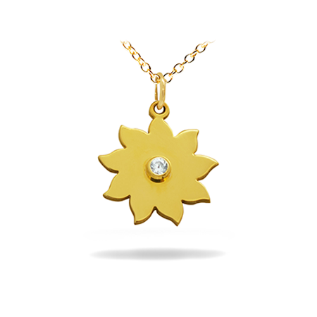 14K Solid Gold Symbol Diamond Necklace - Sun