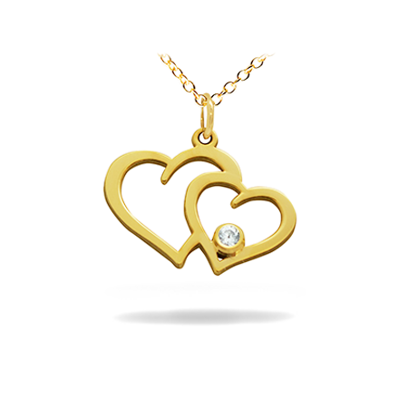 14K Solid Gold Symbol Diamond Necklace - Hearts
