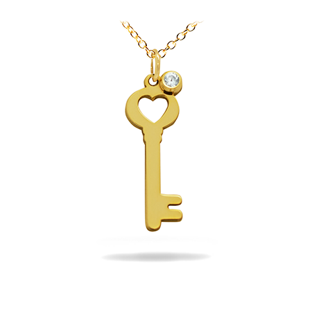 14K Solid Gold Symbol Diamond Necklace - Key