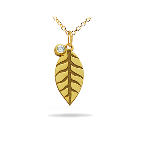 14K Solid Gold Symbol Diamond Necklace - Leaf