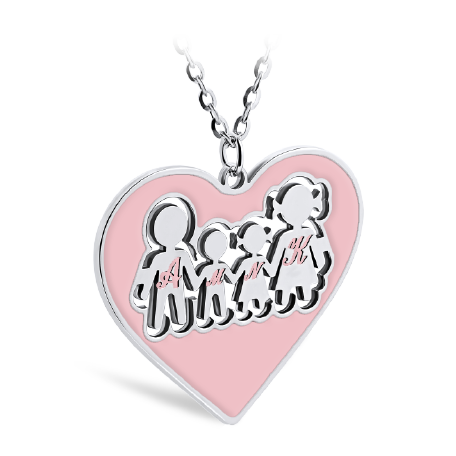 Heart Shaped Family Necklace with Pink Enamel (Font 5)
