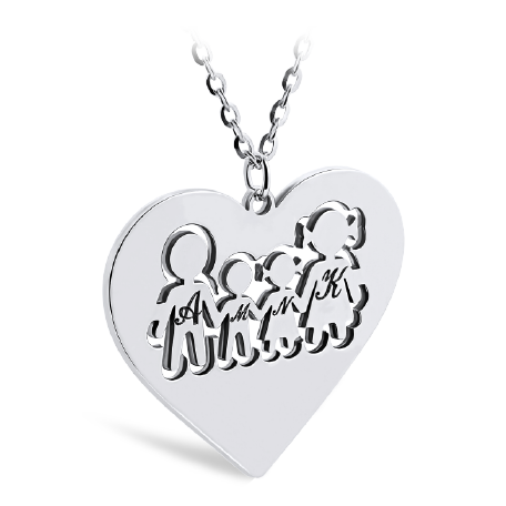 Heart Shaped Family Necklace with Initials Engraved (Font 5)