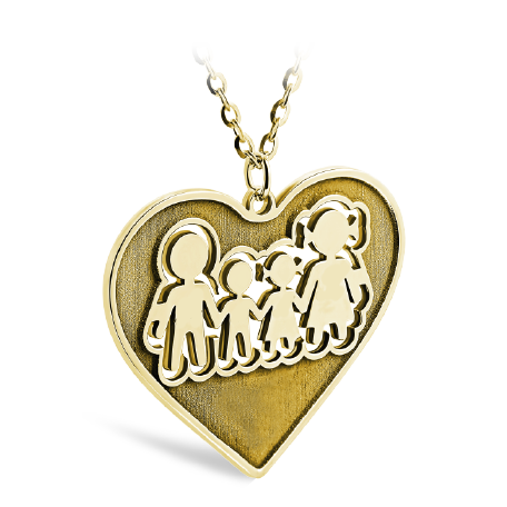 Carved Heart Shaped Family Necklace