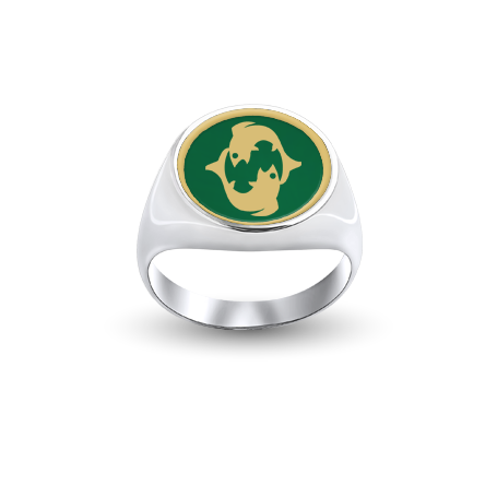 Custom Silver Round-Top Ring with (Yellow) Zodiac sign and Enamel