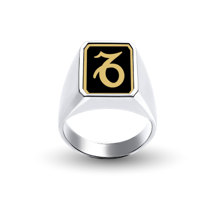 Custom Silver (Gold Plated) Rectangle-Top Signet Ring with Zodiac sign and Enamel