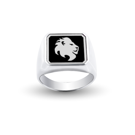 Custom Silver  Square-Top Ring (White) with Zodiac sign and Enamel