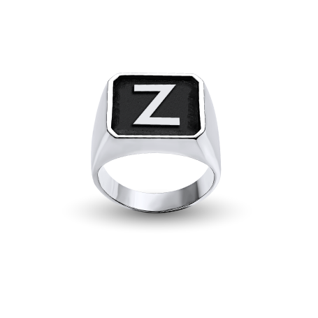 Custom Silver Square_Top Ring with Initial and Engraving