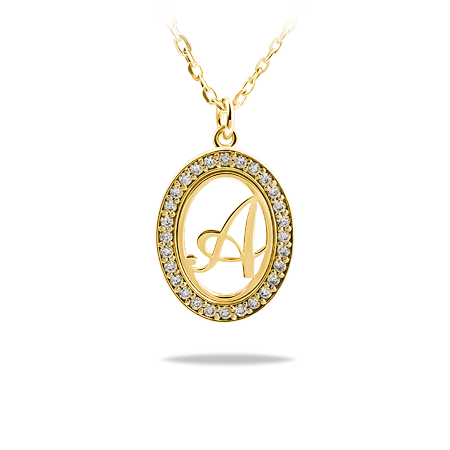 Oval Frame Necklace with Initial and Zirconia