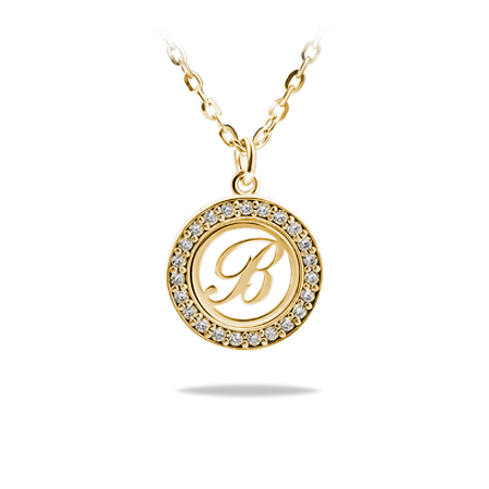 Round Frame Necklace with Initial and Zirconia