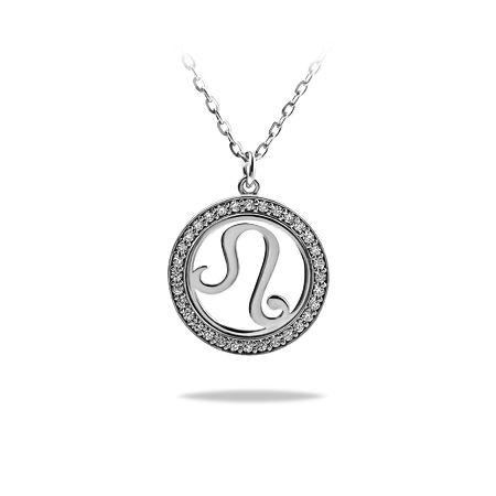 Zodiac Sign Necklace in Round Frame with Zirconia