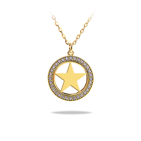 Zodiac Sign Necklace in Round Frame with Zirconia - Symbol