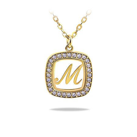 Square Frame Necklace with Initial and Zirconia