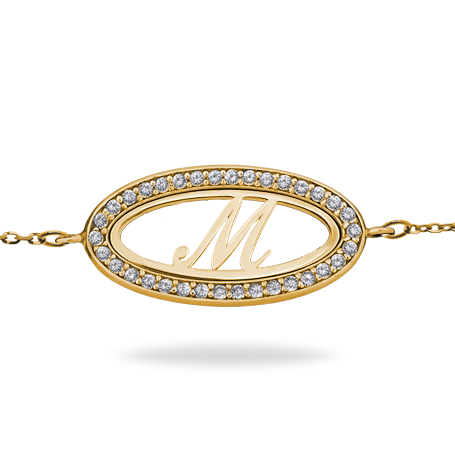 Name Bracelet in Oval Frame with chain & Zirconia - Initial