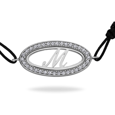 Name Bracelet in Oval Frame with cord & Zirconia - Initial