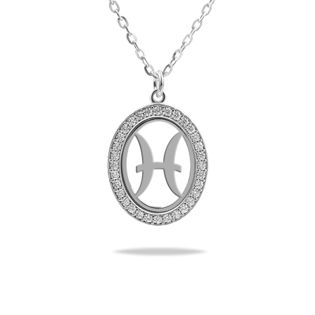 Symbol Necklace in Vertical Oval Frame with Zirconia - Zodiac sign