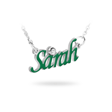 Silver (WHITE) Name Necklace Enamelled with Zirconia Stone (font 2)