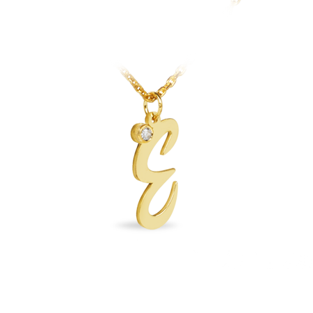 14K Solid Gold Diamond Necklace with Initial (Font 1) Small size