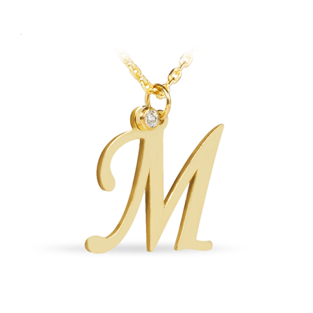 14K Solid Gold Diamond Necklace with Initial (Font 1) Medium size