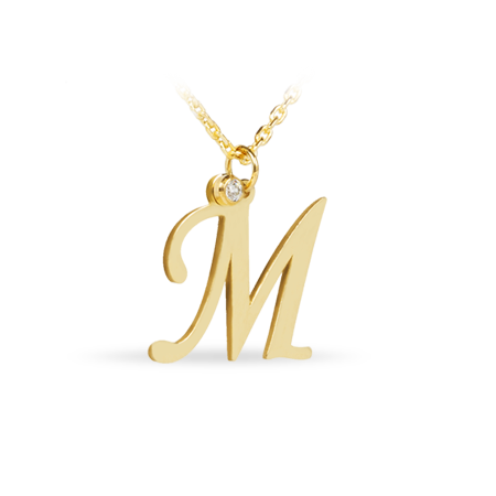14K Solid Gold Diamond Necklace with Initial (Font 2) Small size