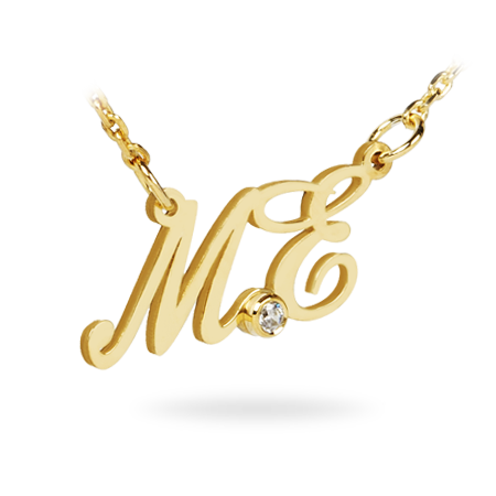 14K Solid Gold Necklace with Two Initials and Diamond (Font 5)