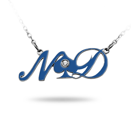 Double Initial & Symbol (WHITE) Necklace Enamelled with Zirconia Stone (Font 5)