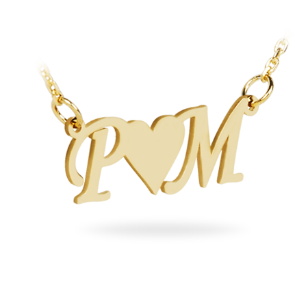 14K Solid Gold Necklace with Two Initials and Symbol (Font 2)