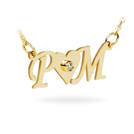 Gold 14ct Two Initial Necklace with Symbol and Diamond (Font 2)