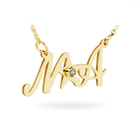 14K Solid Gold Diamond Necklace with Two Initials and Symbol (Font 5)