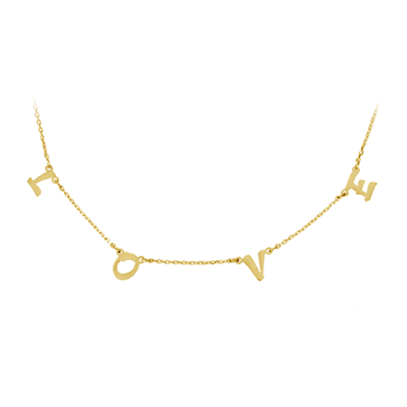 14 kt Solid Gold Multiple Initials Necklace - (Font 7) (6 up to 7 Initials)