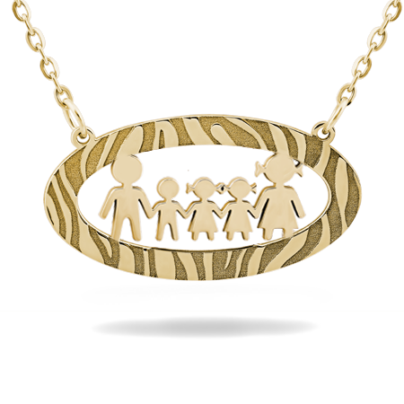 Family Necklace in Oval Frame with Animal Skin Pattern