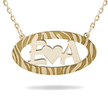 Oval Horizontal Frame with Animal Pattern Necklace - Double Initials and Symbol