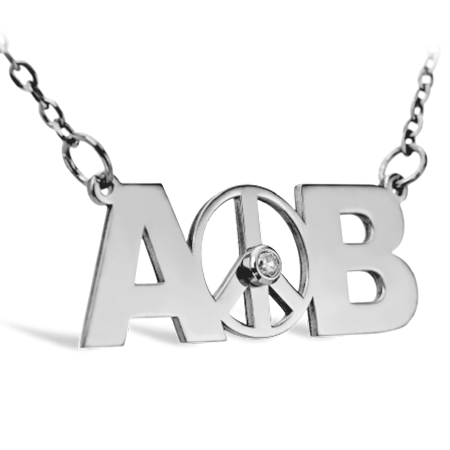 Silver Necklace with Double Initials - Symbol and Zirconia Stone