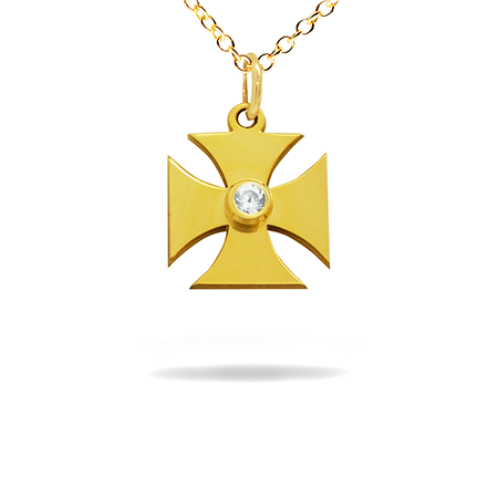 14K Solid Gold Cross Pendant with Diamond