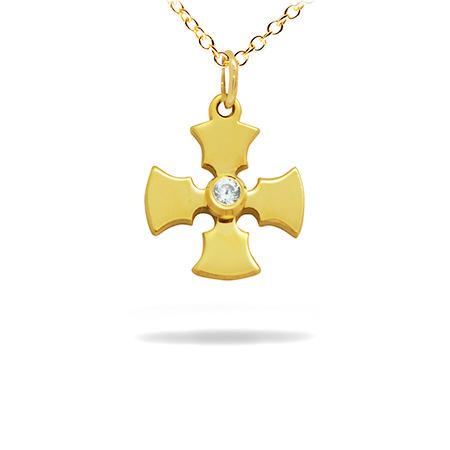 14K Solid Gold Cross Pendant with Diamond