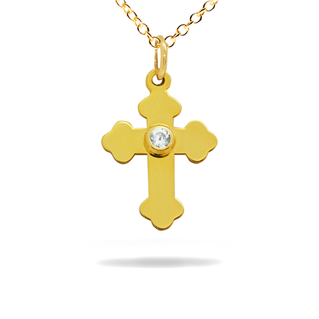 14K Solid Gold Cross Pendant with Diamond