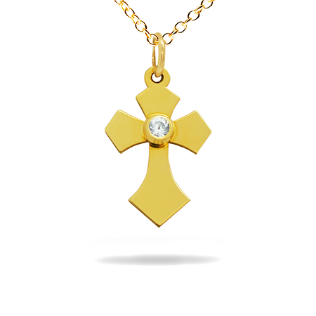 14K Solid Gold Cross Pendant with Diamond