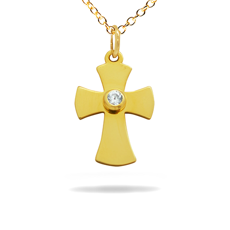 14K Solid Gold Cross Pendant with Diamond