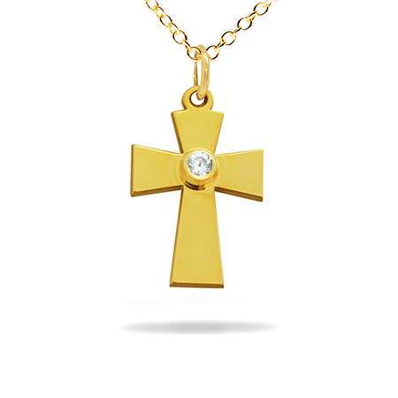 14K Solid Gold Cross Pendant with Diamond