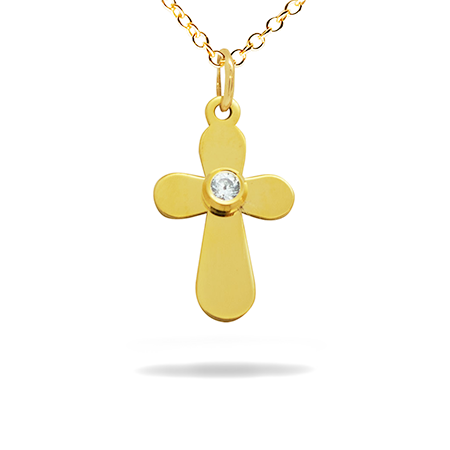 14K Solid Gold Cross Pendant with Diamond