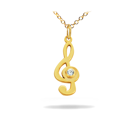 Diamond 14K Solid Gold Music Pendant -  G clef